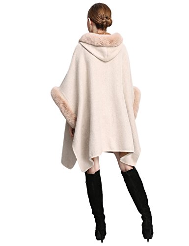 Gihuo Women's Luxury Batwing Sleeve Faux Fur Hooded Cloak Poncho Sweater Cape3