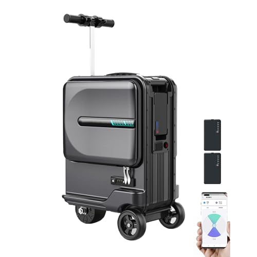SE3miniT 26L Smart Riding Suitcase with 2xBatteries, Motorized Luggage for Adults, Removable Battery,Aluminum Alloy Rod,USB Charging Port,Smart App,3-Speed,Load 110kg,Black