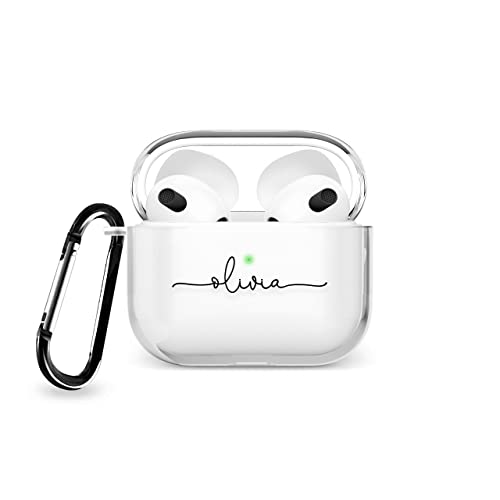 Tirita Personalised Custom Case Compatible with Apple AirPods 4th gen, Support Wireless Charging, with Carabiner, Front LED Visible [03- Name Handwritten]