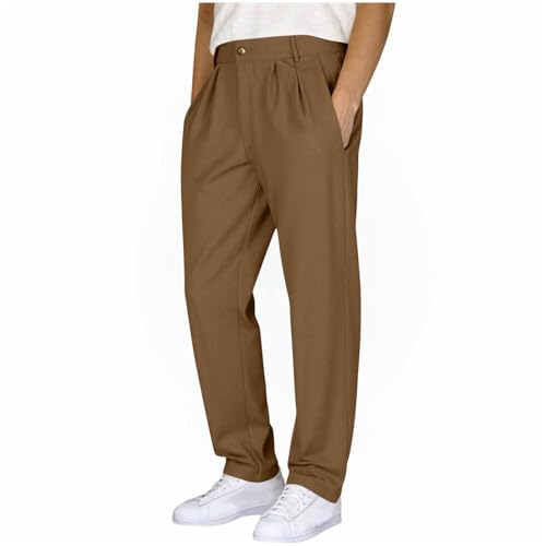 Mens Casual Dress Pants Straight Leg Casual Pleated Front Lightweight Business Golf Beach Trousers with Pockets