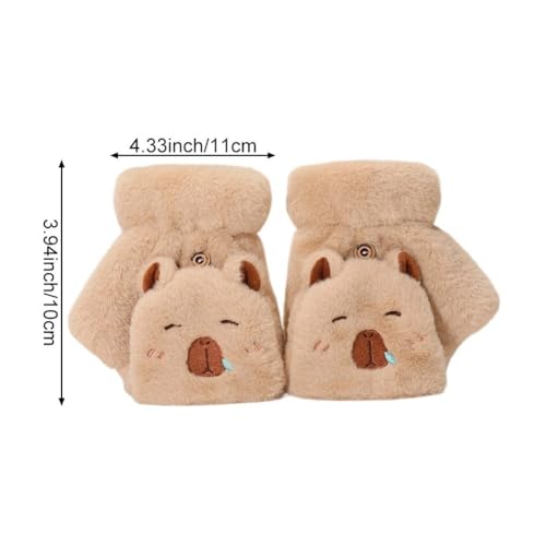 Capybara Plush Gloves Cute Kids Winter Gloves Flip Cover Touchscreen Half Finger Mittens Outdoor Windproof Warm Glove for Girls4