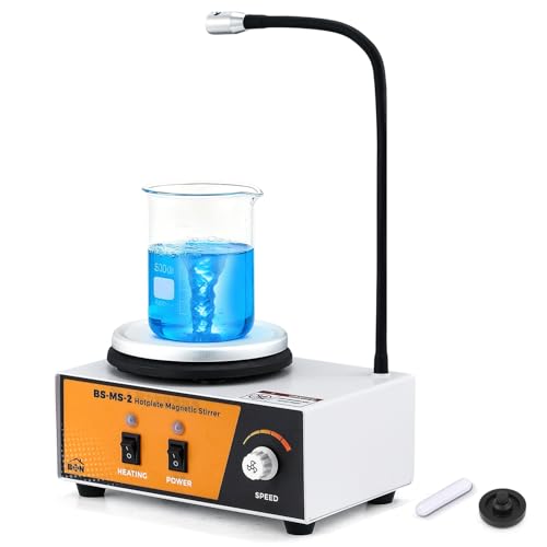 Bonvoisin Agitateur Magnétique avec Plaque Chauffante, Laboratoire 2L 0-2600tr/min Mélangeur 100℃ avec Tige de Support de Capteur Pliable, 120 * 120mm 180W...