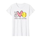 Peace Love Softball Mom Cute Pastel Women Teen Little Girls T-Shirt