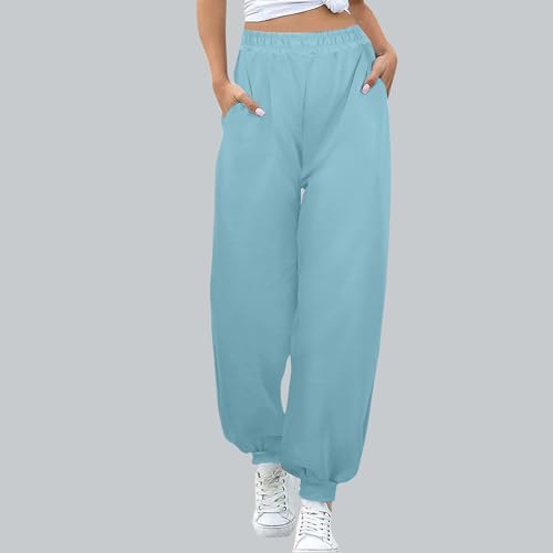 Sweatpants for Women 2025 Fashionable High Waist Sport Jogger Pants Elastic Ankle Cuffs Sweat Trousers with Pocket2