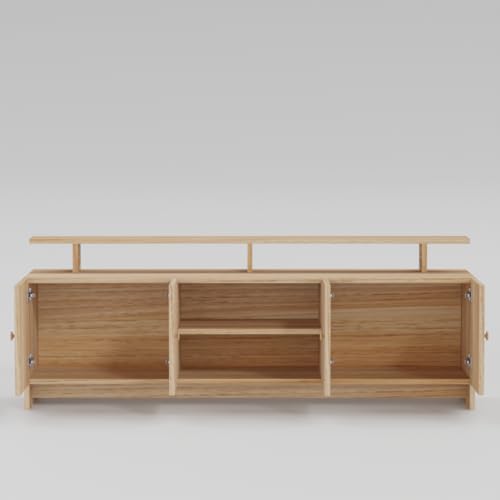 Image of Modern TV Unit for Living Room | Wooden TV Cabinet with Open Shelf & Storage | Entertainment Unit | Assembly-DIY | Color-Asian Light