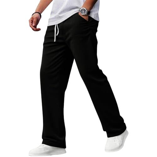 Mens Corduroy Pants Slim Fit Baggy Big and Tall Straight Leg Casual Sweatpants Relaxed Fit Elastic Waist Drawstring Trousers