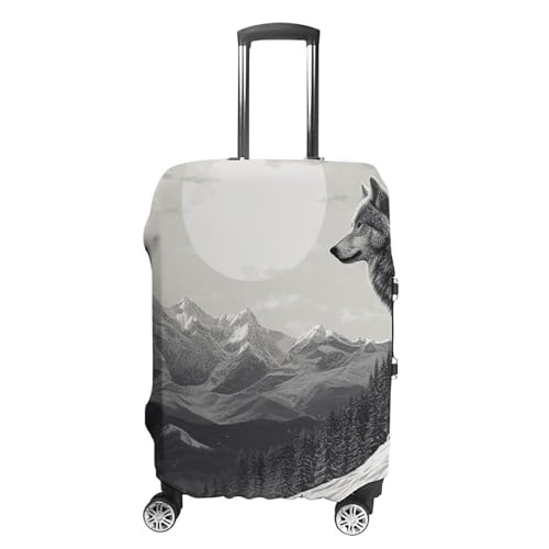 Snow Mountain Lone Wolf Luggage Cover, Washable Elastic Suitcase Cover Protector Fit 18-32 Inch Luggage