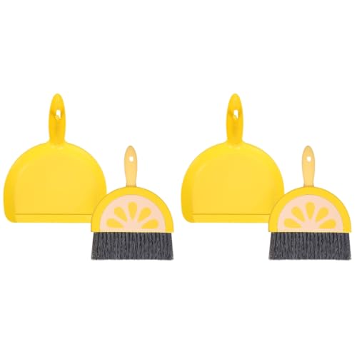 LUOZZY 2 Sets Small Broom and Dustpan Set Desktop Small Sweep Broom with Dustpan Cleaning Tools for Home Office Tabletop Supplies - Yellow Lemon