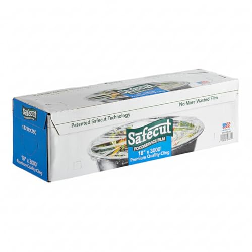 Safecut 18\" x 3000\' Premium Foodservice Film with Slide Cutter, Clear PVC Plastic Wrap, 35 Gauge