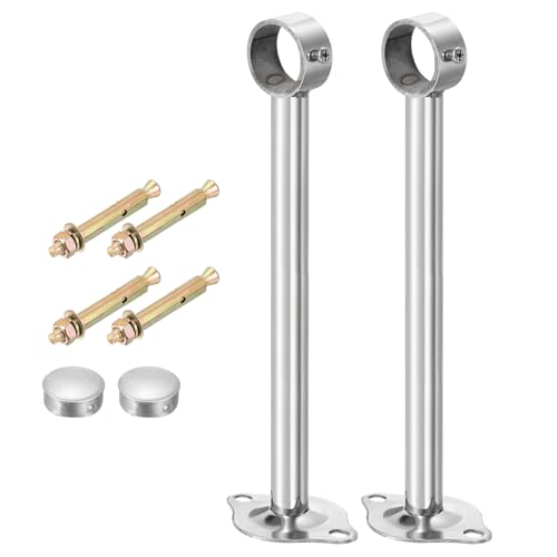 QUARKZMAN 2pz Staffa Asta Tenda a Soffitto, Adatta per Tubo 32mm/1,26 Lunghezza 250mm/9,84 Ganci Asta Tenda in Acciaio Inossidabile per Pareti Armadio Tubo Tenda, Argento