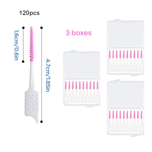 120 Stück Interdentalbürsten, Silikon Zahnzwischenraumbürsten Dentalbürsten mit Box, Tragbarer Dual-Use Zahnseide Stick für Zahnreinigung Zwischenräume, Zahnreinigung