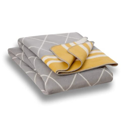 RIEMA® kuschelige Baumwolldecke Lene aus 100% Bio-Baumwolle - graue Sofadecke Made in Germany - nachhaltige Wolldecke 150x200 cm - Oeko-TEX Kuscheldecke grau/gelb