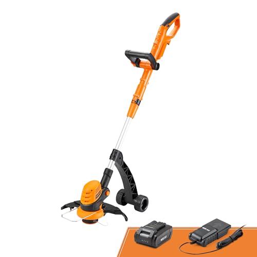 LawnMaster Cortabordes a Batería CLGT2425S, 24V / 2,0 Ah Batería, 2 en 1 Cortabordes y Bordeadora, 25 cm Ancho de Corte, Interruptor de Seguridad Doble, Ligero, Bajo Nivel de Ruido.