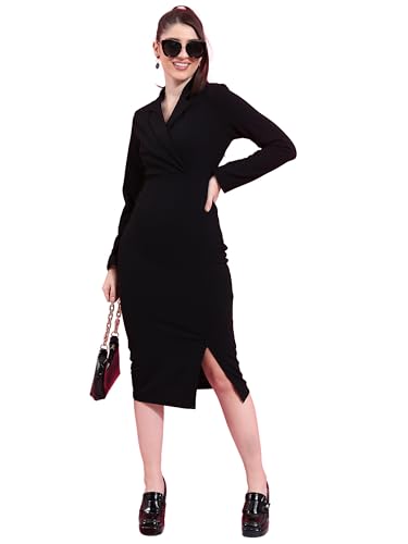 Image of Ketch Women's Fit and Flare Knee Length Cotton Blend Blazer Dress with Show Button Detail