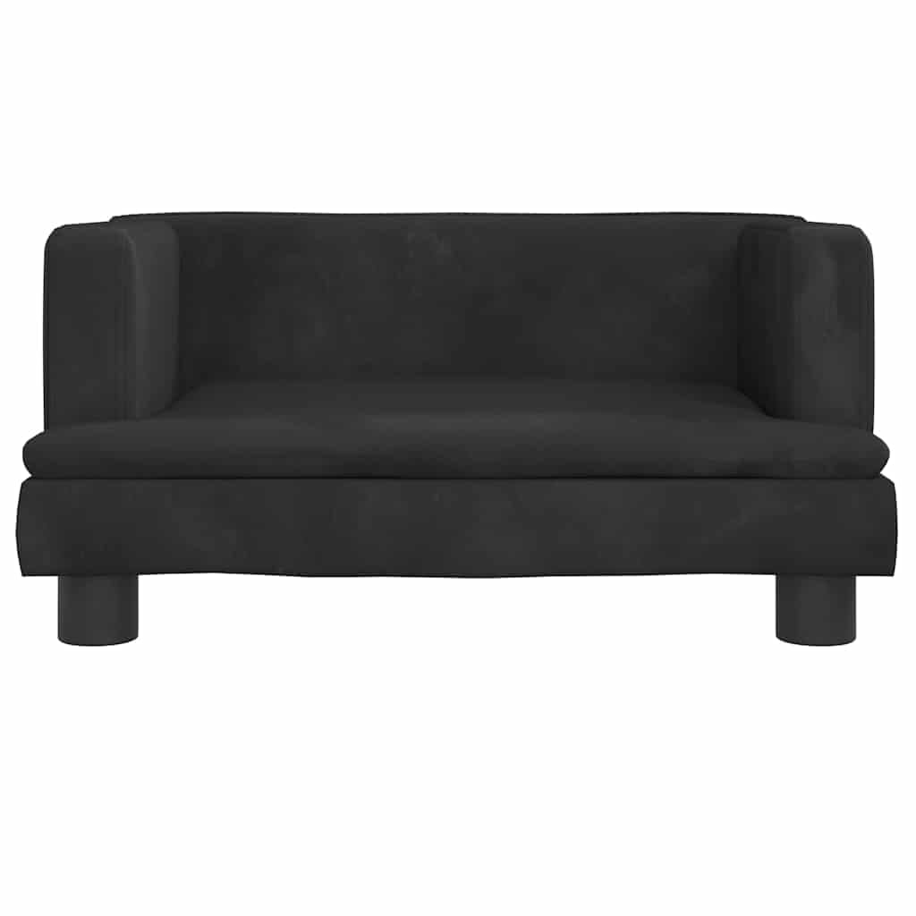 Legowisko dla psa, czarne, aksamitne, z ramą z drewna sosnowego, 60 x 40 x 30 cm, antypoślizgowa sofa dla psa z miękką poduszką dla psów, zdejmowana poszewka, bezpieczne miejsce odpoczynku