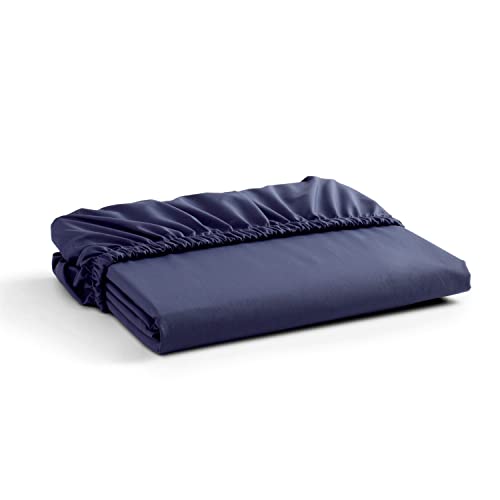 100% Cotton Percale Fitted Sheet Full Size, Dark Blue, 1 Deep Pocket Fitted Sheet, Crisp And Cool Strong Bed Linen, 54"X75"+15" #TOP11