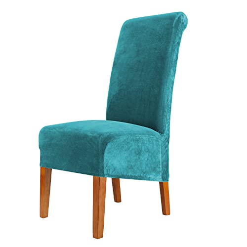 CMAKER Lot de 6 housses de chaise de salle à manger en velours extensible avec dossier haut en élasthanne élastique lavable amovible XL Turquoise