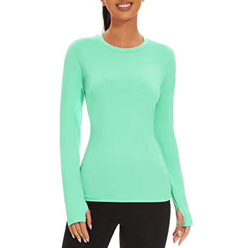Zando Sun Shirts For Women Long Sleeve Uv Protection Running Shirts Long Sleeve Active Tops For Women Hiking Shirts Uv Protection Yoga Apparel Activewear Tops Gym Clothes Quick Dry Green Large #TOP3
