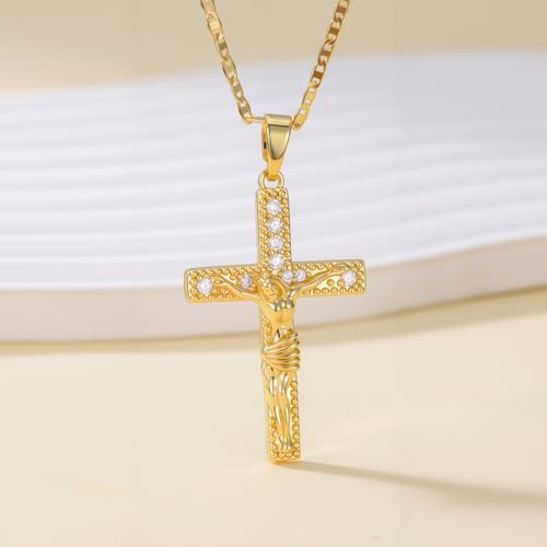 14K Gold Cross Necklaces for Women Crucifix Necklace Men Gold Cross Pendant Chain Jewlery 48cm 5