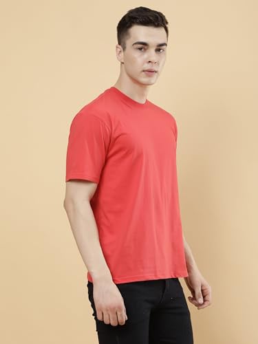 Image of POCKMAN Oversized Fit Mens Round Neck Cotton Blend Half Sleeve Plain T-Shirts.