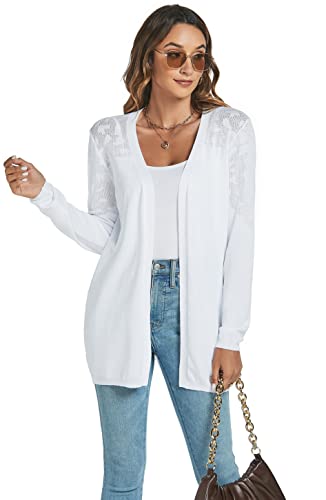 Famrrifuu Women's Cardigan Long Knitted Elegant Lightweight Long Sleeve Open Front Casual Soft Knit Ladies Sweater Cardigan Top, White, XL - Image 6