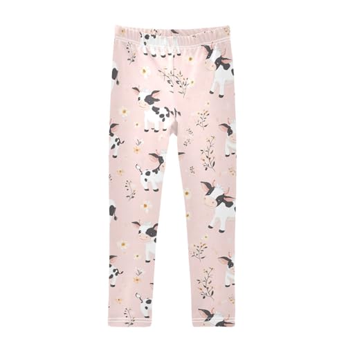 Wusikd Cows Pink Girls' Leggings Toddler Doodles Cute Kids Yoga Pants Dance Active Tights 4T