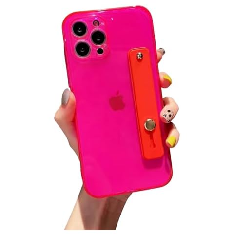 siduater Case for 6.3" inch iPhone 16 Pro with Wrist Strap Kickstand, Shockproof Translucent PC Back Cover + Soft TPU Bumper with Adjustable Hand Grip Loop for iPhone 16 Pro 6.3 Inch, Neon Magenta Cover