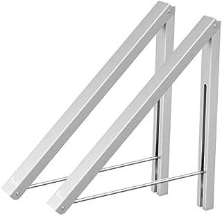 Anjuer Folding Clothes Drying Rack Airer Non-corroding Aluminum Wall Mounted Coat Hanger Rack Space Saving Home Bedroom Storage Suit Hangers Silver 2PCS
