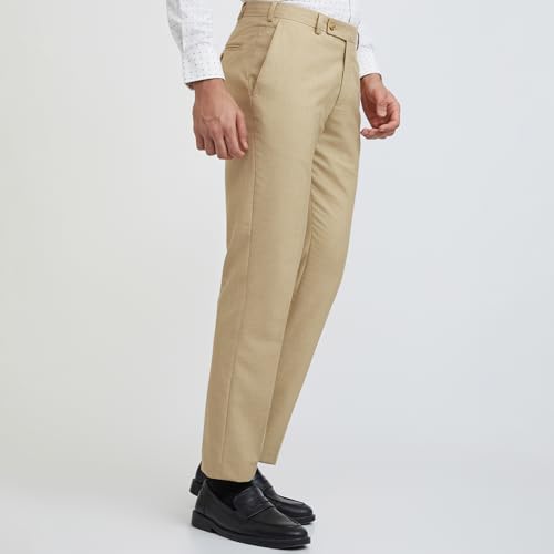 Image of Park Avenue Men's Polyester Blend Structure Pattern Smart Fit Flat Front Formal Trouser