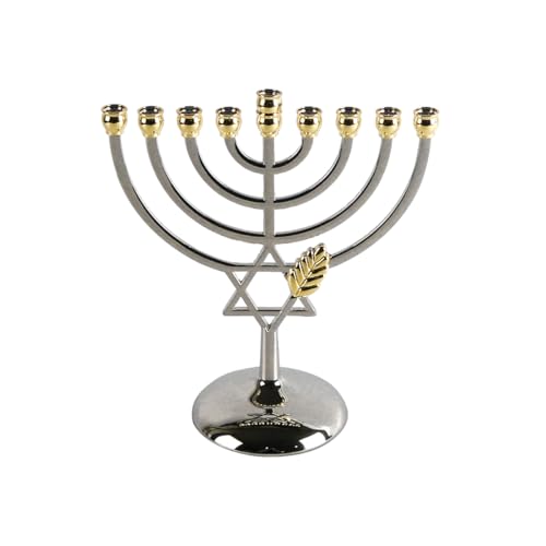 VOANZO Candelabro de aleación de Zinc de Nueve Cabezas Menora de 18 cm con Estrella de David, Regalo de Año Nuevo judío Adecuado para decoración de Fiestas de Hanukkah