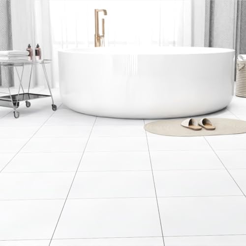 Peel and Stick Floor Tile 20-Pack 20 Sq.Ft Matte Pattern Flooring, 12” x 12” Self Adhesive Vinyl Flooring DIY for Kitchen, Bathroom, Laundry, Pure White