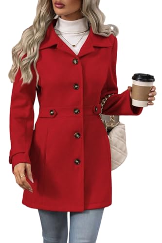 yoeasy Womens Pea Coat Notched Lapel Collar Single Breasted Fall Winter Trendy Casual Wool Blend Trench Coat Jacket