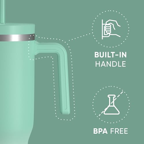 Image of Hydrapeak Voyager 40 Oz Stainless Steel Tumbler with Handle, Insulated Water Bottle With Straw & Lid, Cupholder Friendly Reusable Travel Mug (Iced Ombre Pale Sage)