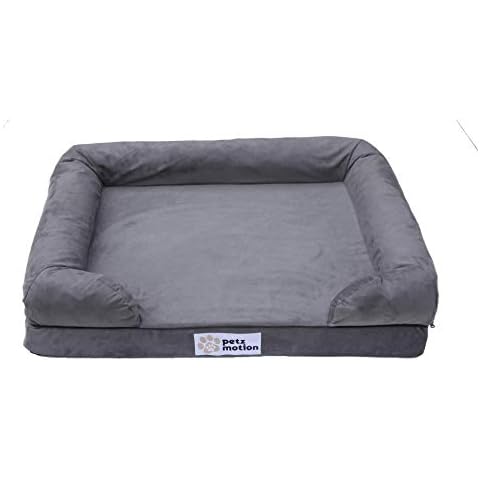 Petzmotion Premium Orthopaedic Solid Memory Foam Dog Bed Mattress with Side Bolsters, Waterproof Liner, Washable Cover, Great for Pet Arthritis, Hip Dysplasia Etc. (Large, Grey) Cover