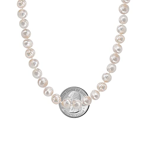Savlano 8.5-9.5MM Cultured Freshwater Baroque Natural White Pearl Bead Necklace 19-inch, For Women Comes with Gift Box2