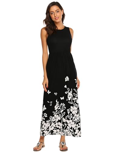 Image of Hount Women's Summer Sleeveless Striped Flowy Casual Long Maxi Dress with Pockets