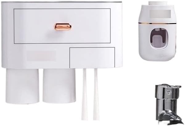 Toothbrush Holders,Toothbrush Holder Bathroom Magnetic Toothbrush Holder Wall-Mounted Toothpaste Dispenser Toilet Storage Rack Home Bathroom Accessories Sets(2 Cups Golden Set) (2 Cups Gray Set)