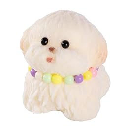 QCROAD SQUISHY Taba Dog Squishy – Handmade Ultra Soft Silicone Squeeze Fidget Toys for Kids & Adults,Kawaii Packaging (Cute Dog Design with Necklace)