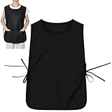 Grevosea Smock Apron, Unisex Black Polyester Cobbler Apron with Side Ties and 2 Deep Pockets for Kitchen Art and Housekeeping