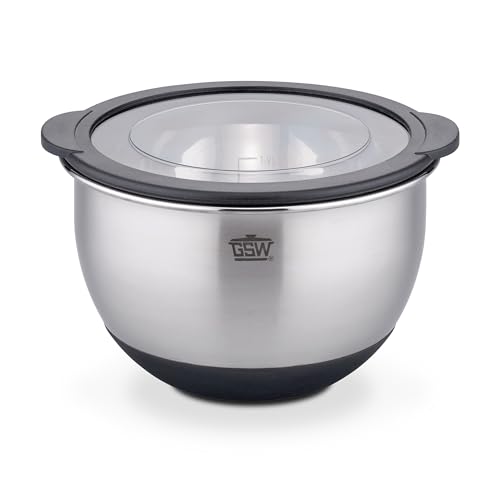 GSW Servierschüssel Primo 16 cm, Hochwertige Edelstahl Rühr- & Salatschüssel mit luftdichtem Deckel, Teigschüssel, Küchenschüssel & Servierschale, 1.2 L, Silber