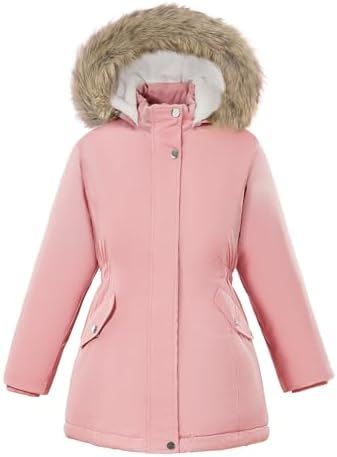 XMWEALTHY Girls' Winter Puffer Coat Kids Warm Windproof Long Parka Hooded Jacket with Fur Trim
