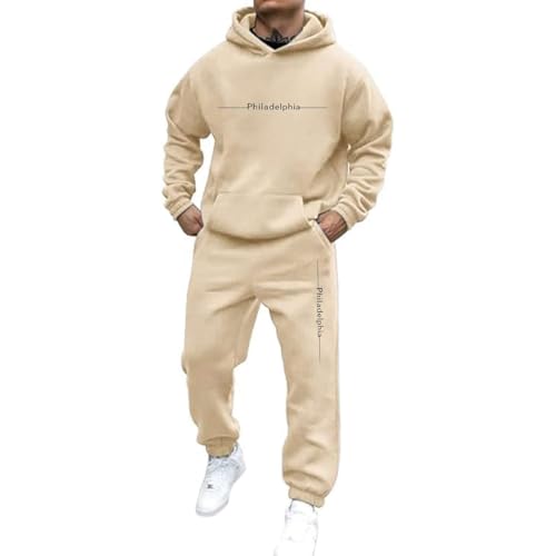 【Design 2 pezzi con cappuccio】Tuta uomo casual composto da felpa a maniche lunghe con cappuccio e pantaloni coordinati, loose fit, con stampa alla moda