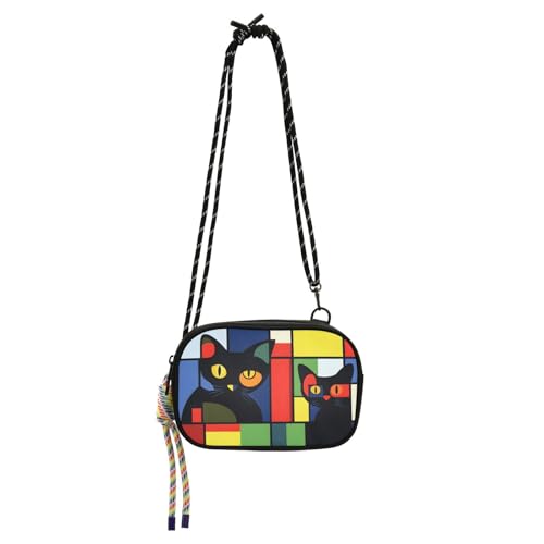 Funny Cat Colorful Print Crossbody Handbags for Women Walking, Hiking Lightweight Shoulder Phone Purse