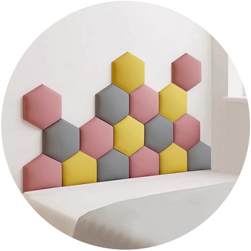 Paneles de Pared Acolchados, Relleno de Esponja anticolisión 3D, cabecero de Cama, Pegatinas hexagonales Autoadhesivas para Dormitorio (Gris, 180 x 105 cm)