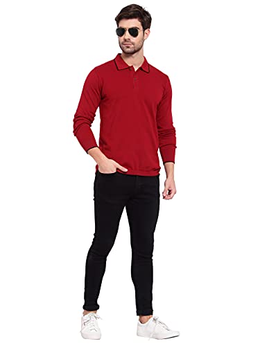 Image of Kalt Mens Basic Solid Full Sleeves Polo Cotton Blend Knitted Regular Fit Polo-Neck T-Shirts with Collar Stylish