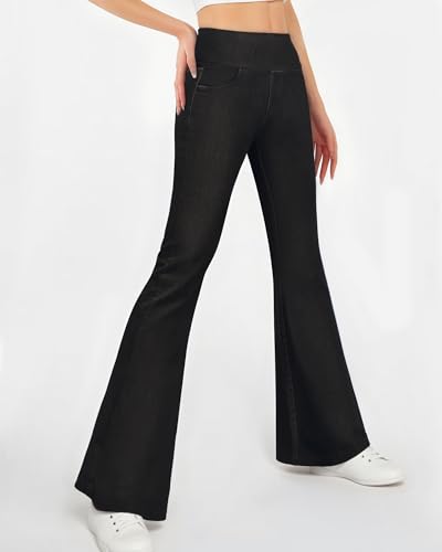 CLOZOZ Flared Jeans for Women High Waisted Stretchy Pull On Bell Bottom Flare Leggings Trendy Yoga Pants with Pockets3