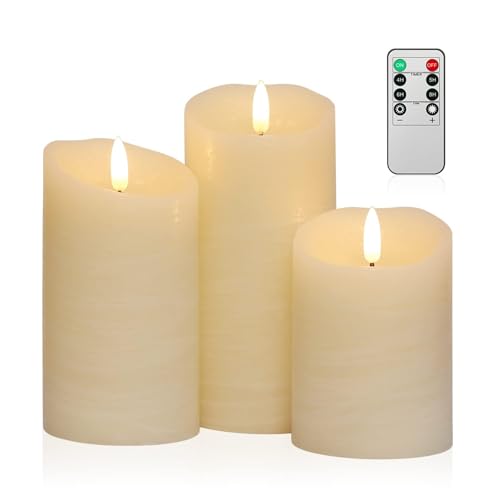 ANGELLOONG Flickering Flameless Candles with Remote, Real Wax Battery Operated Candles with Timer for Home Decor, Set of 3 LED Fake Candle for Fall Wedding Halloween Chirstmas Decoration, Ivory White by ANGELLOONG - Used condition - US$21.12