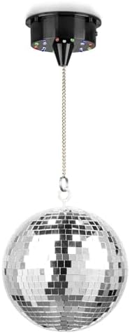 Fuzzix MB20ML 20cm Mirror Ball with Battery Powered LED Motor, Motorised Rotating Disco Glitter Ball, Colour LED Lights & Hanging Hook for Weddings, Parties & Events