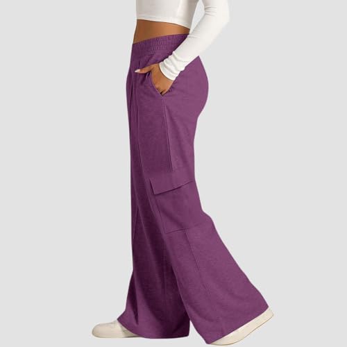 Lightweight Cargo Sweatpants for Women Outdoor High Waisted Drawstring Sweat Pants Fall Palazzo Pant with Pockets2