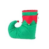 [OFFSCH] クリスマスパーティー用赤緑エルフシューズ 小ベル付きコスチュームアクセサリー 写真撮影向け趣味グッズ 子供大人兼用祝い仮装靴